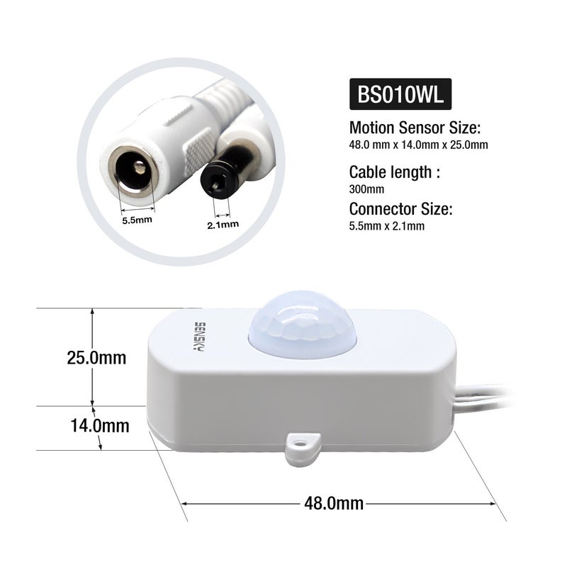 SENSKY BS010WL DC 12v to 24v Mini Pir Motion Sensor Switch Occupancy Sensor Switch for DIY LED Lighting (Light Sensor, Delay Time, Sensor Distance, Adjustable) - Image 2